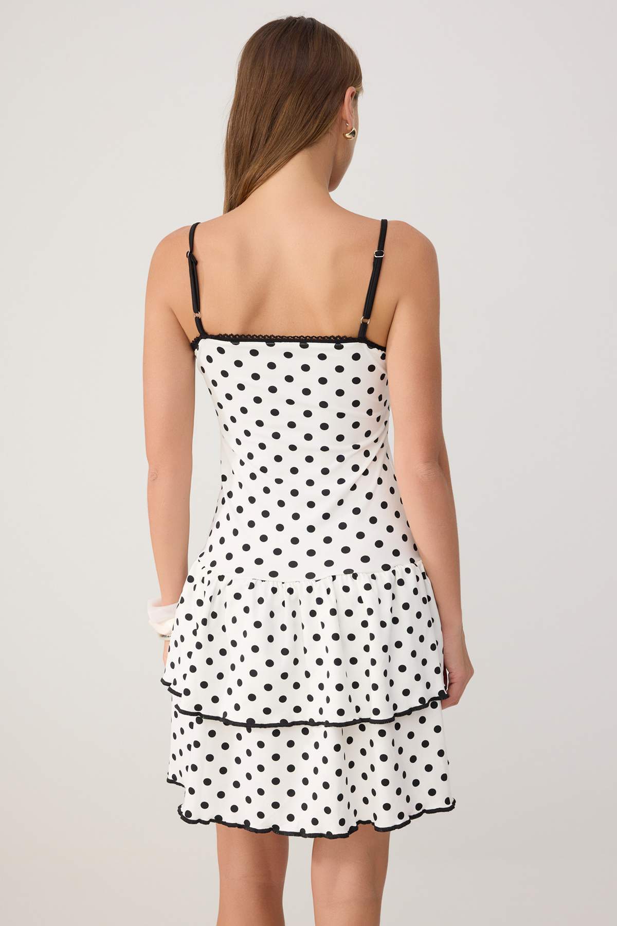 Tie Neck Ruffle Hem Thin Strap Mini Dress