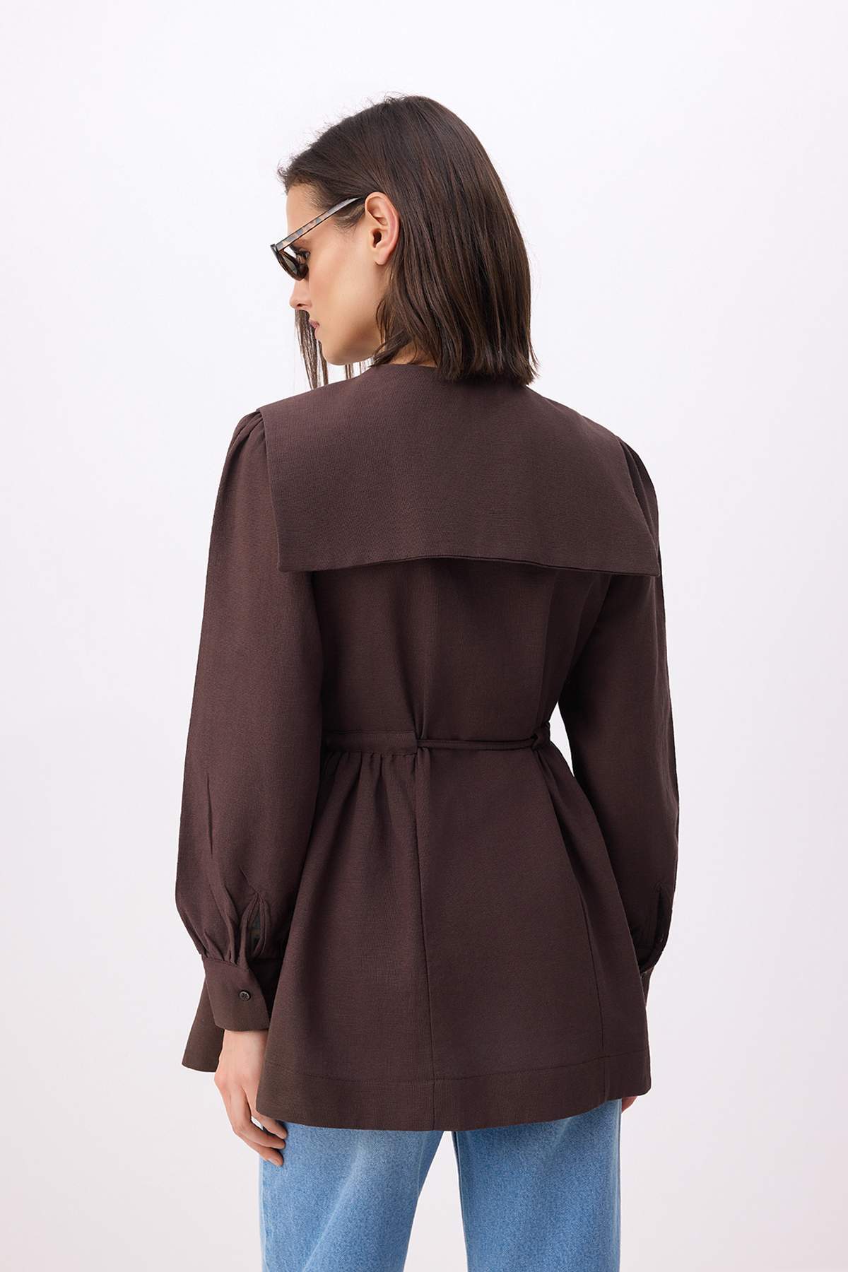 Bebe Collar Long Sleeve Belted Oversize Shirt