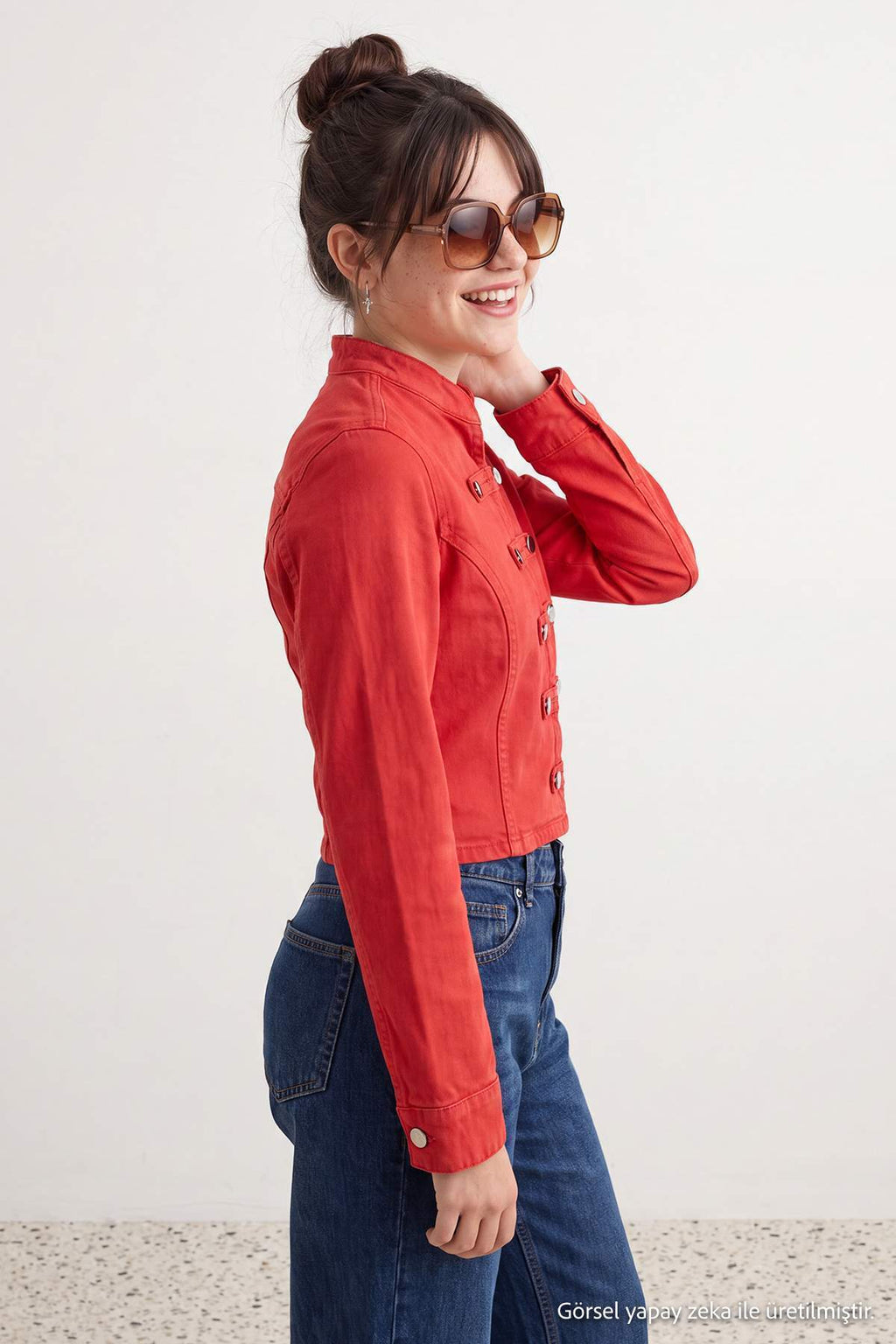 Button Front Fitted Long Sleeve Denim Jacket