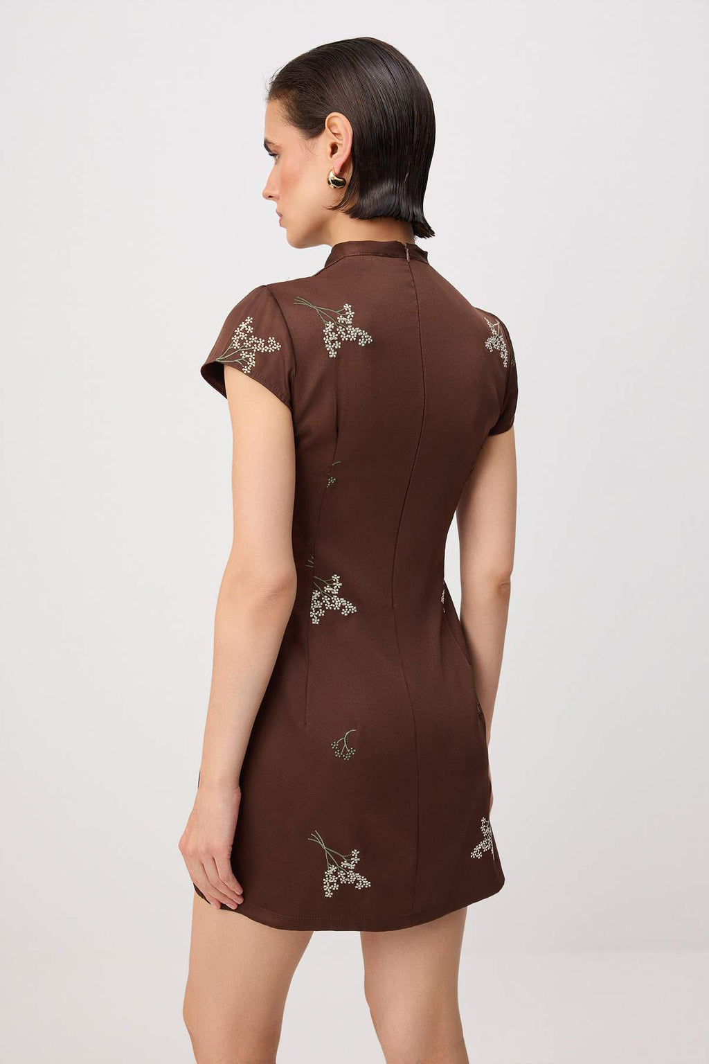 Square Neck Short Sleeve Embroidered Tie Detail A-Line Mini Dress