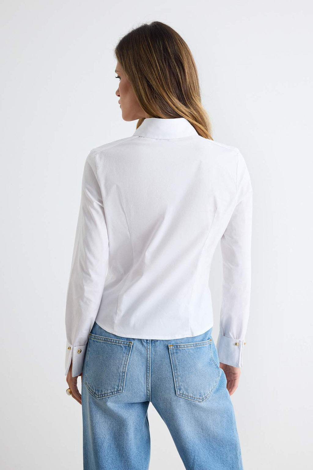 Gold Button Detail Fitted Long Sleeve Shirt