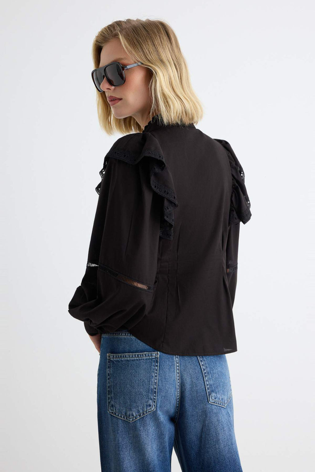 Ruffle Detail Boho Long Sleeve Shirt