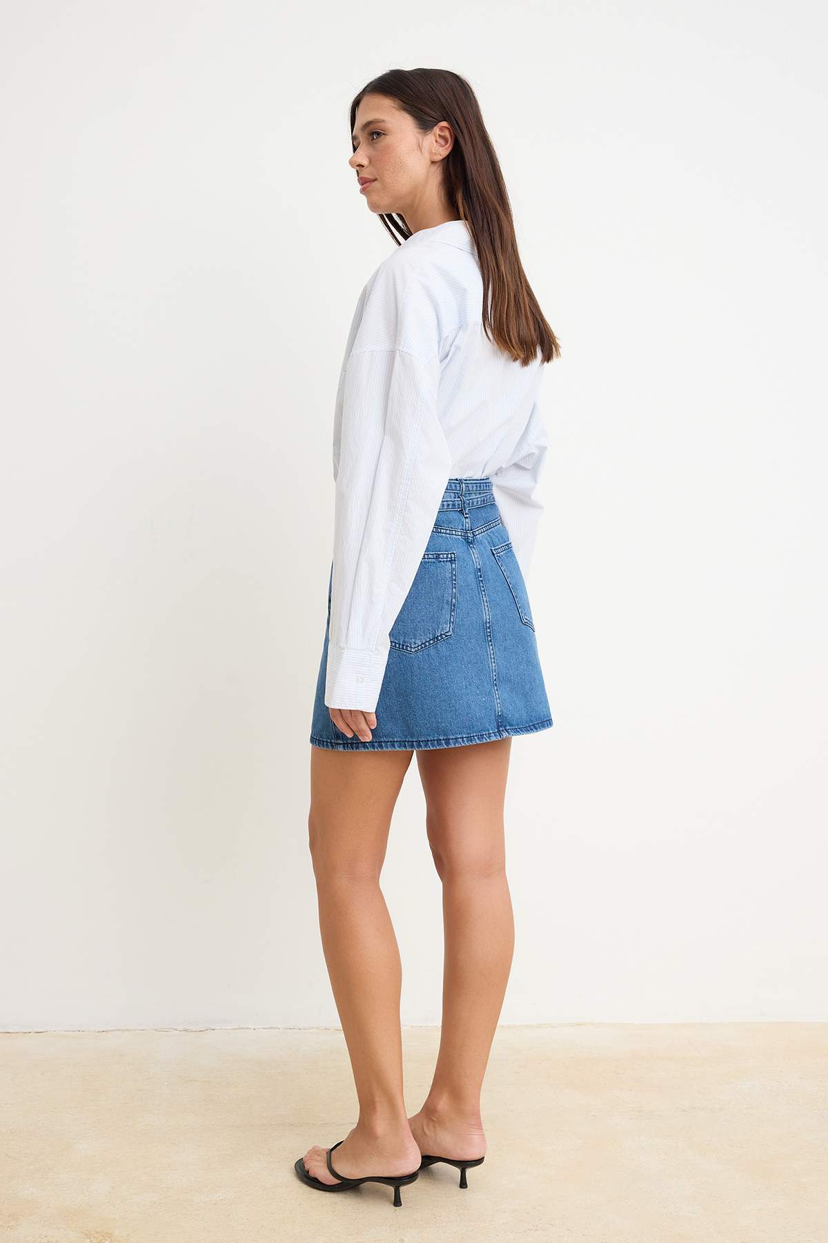 Belt Detail Mini Denim Skirt