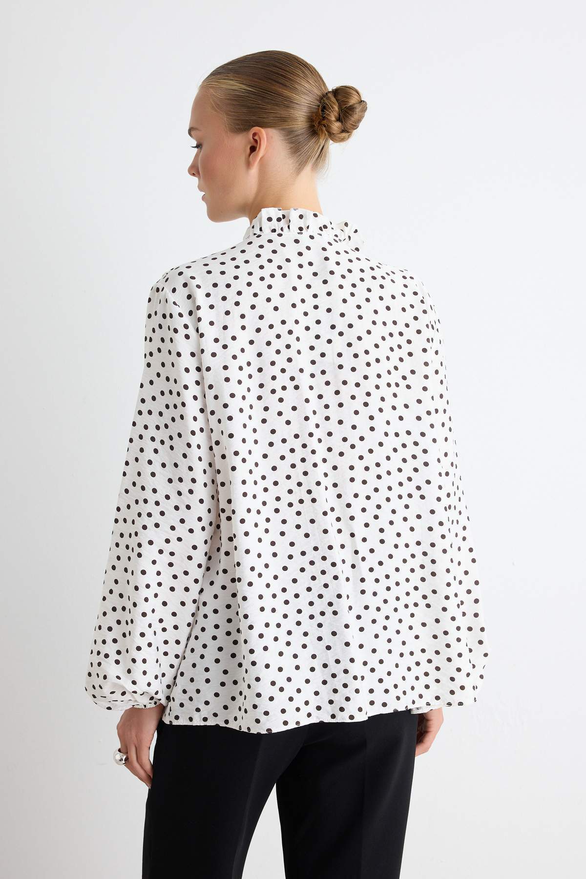 V Neck Long Sleeve Frill Detail Woven Shirt