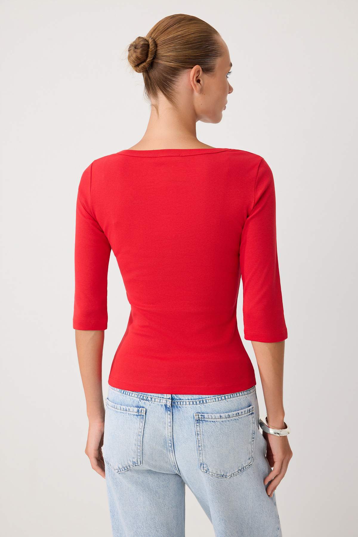 Fitted V Neck Button Front Ribbed Long Sleeve Blouse