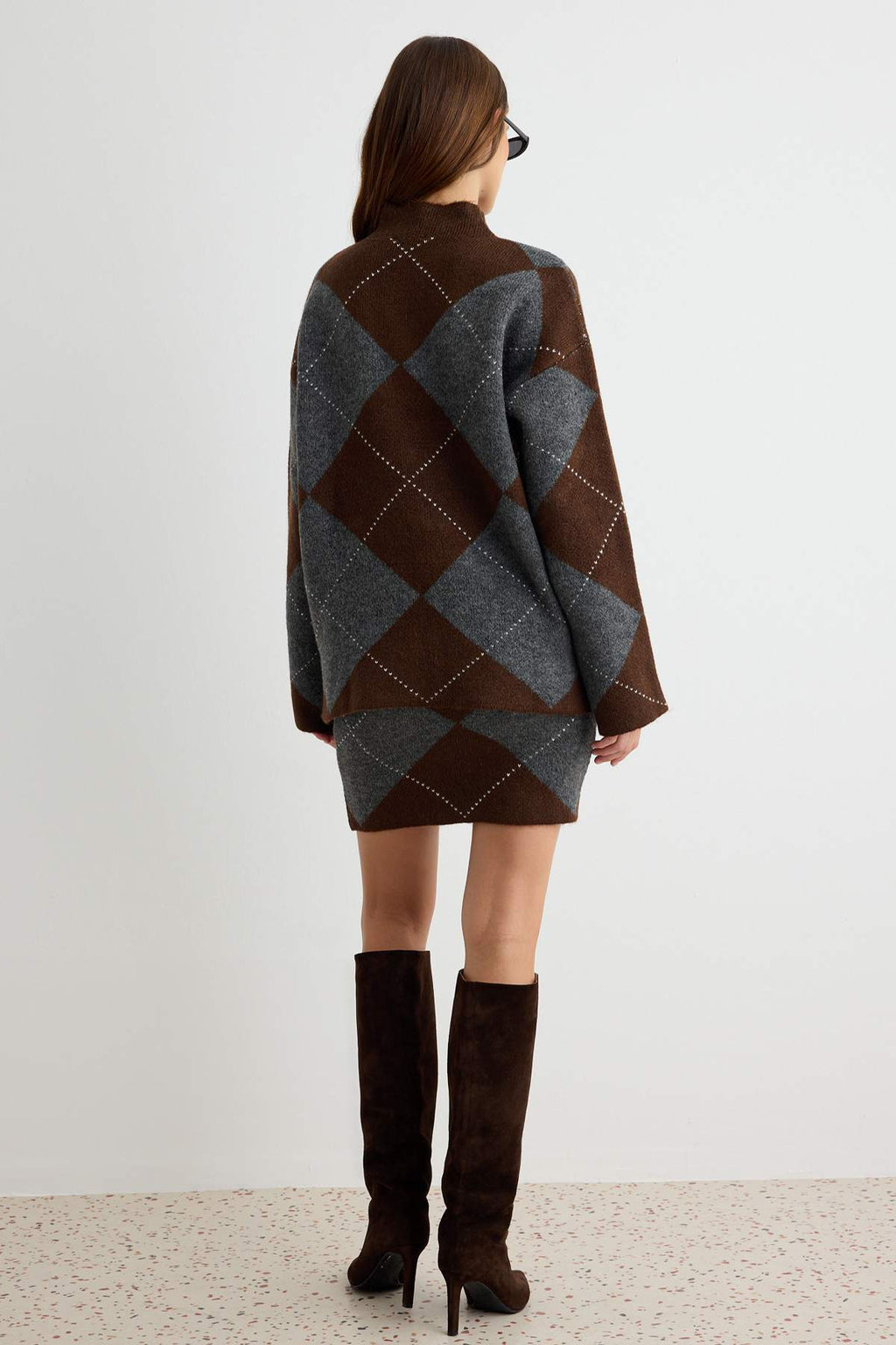 2-Piece High Neck Long Sleeve Cable Knit Jumper and Skirt Co-ord