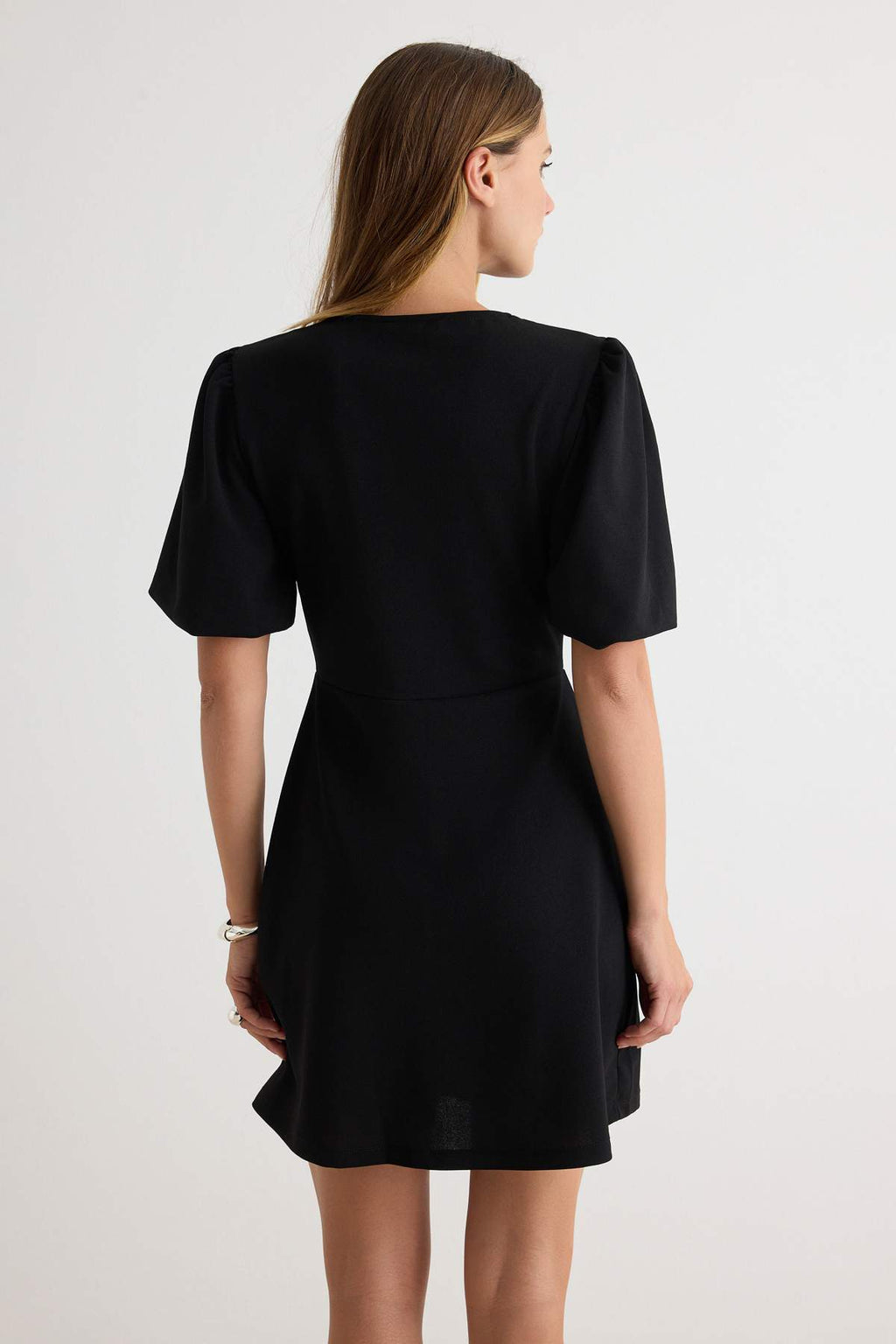 A-Line Balloon Sleeve Button Front Mini Dress