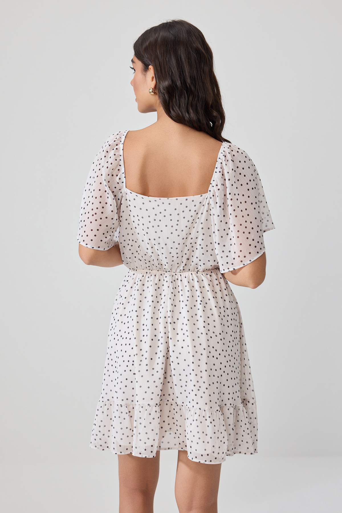 Heart Neck Angel Sleeve A-Line Mini Dress