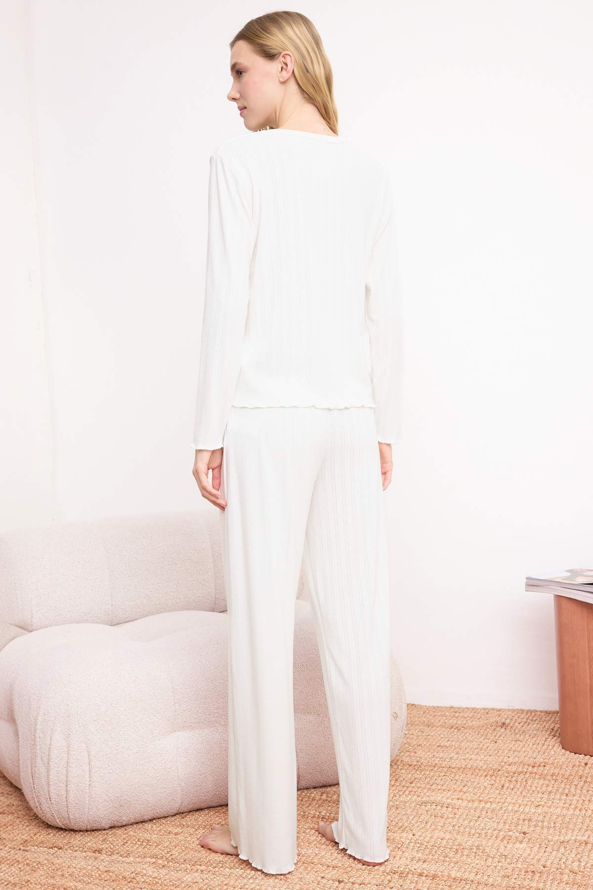 Long Sleeve Ribbed Pointel Pyjama Set