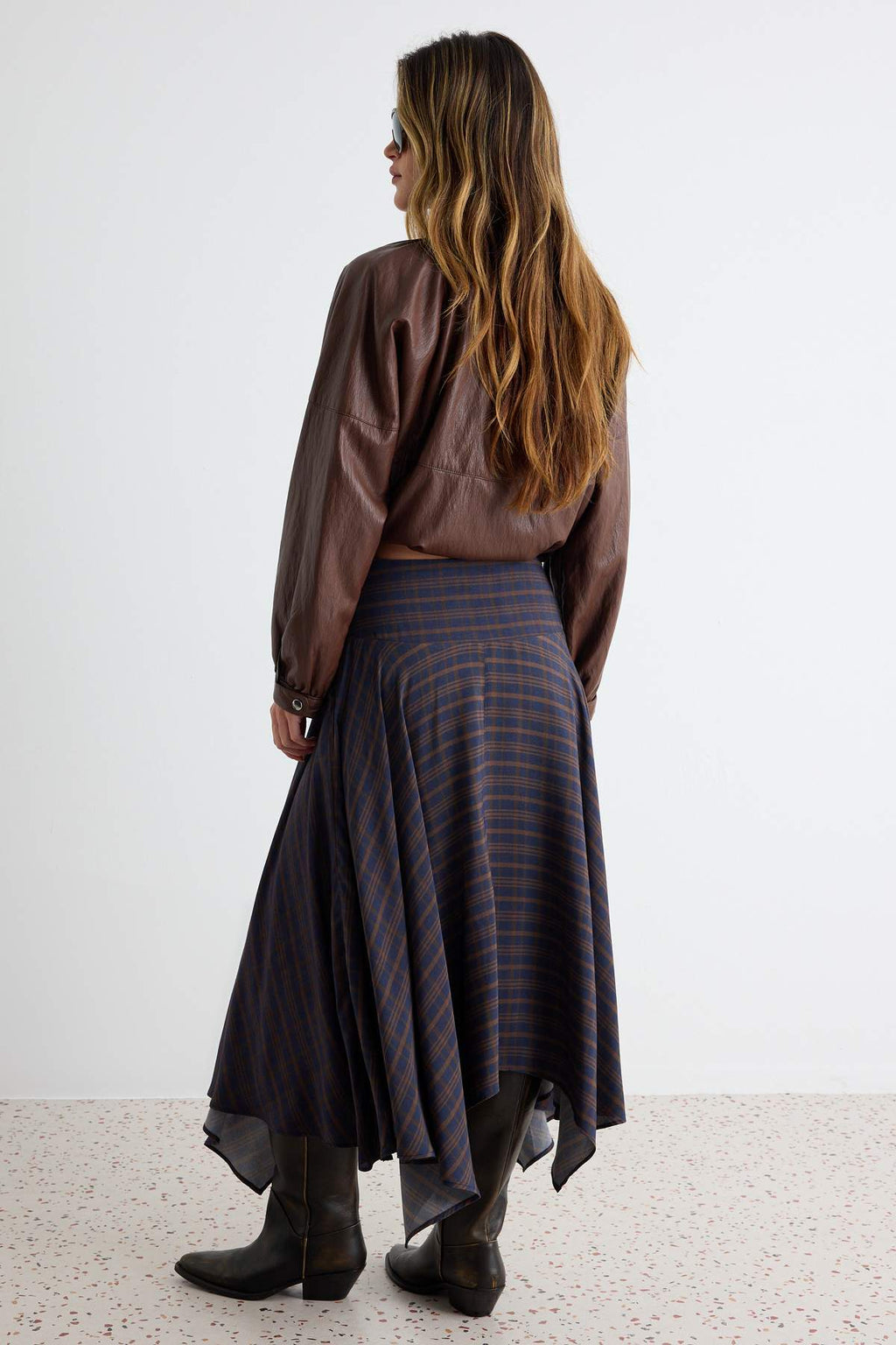 High Waist Asymmetric Hem Midi Skirt
