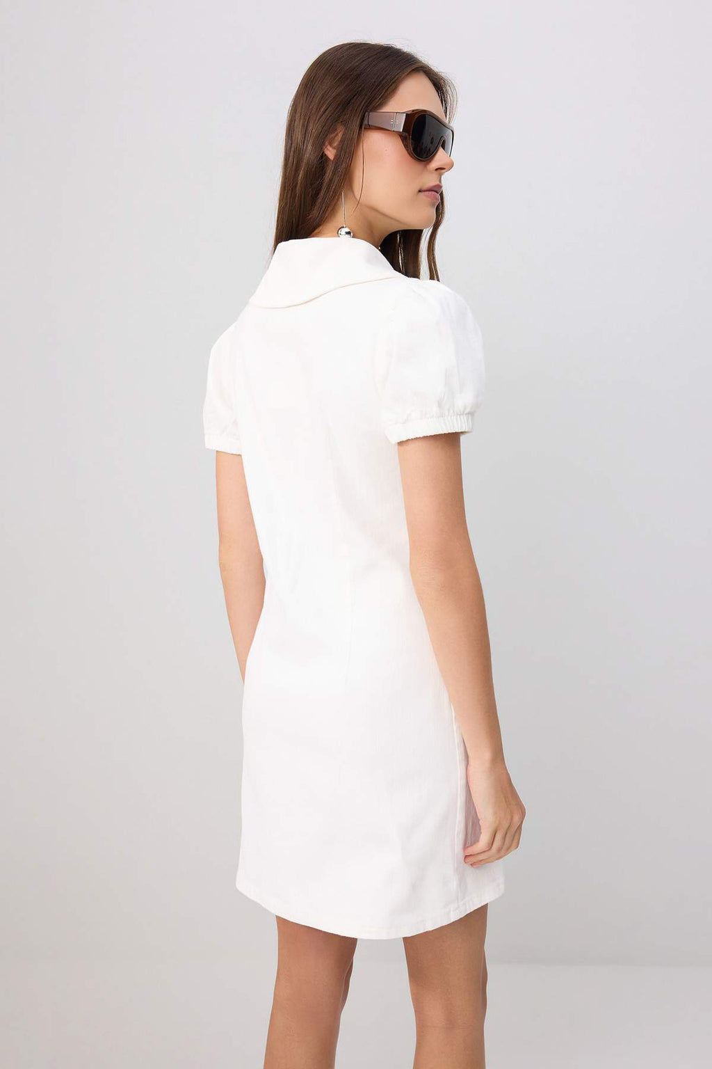 Collared Balloon Sleeve Button Front Mini Dress