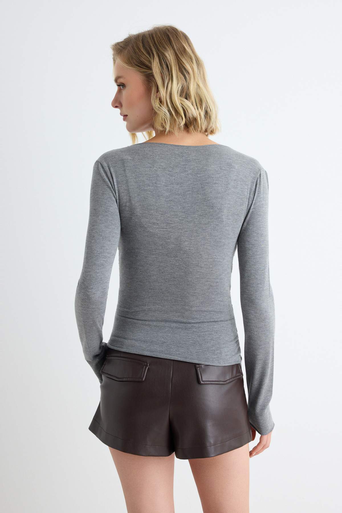 Fitted Wrap Front Long Sleeve Regular Length Blouse