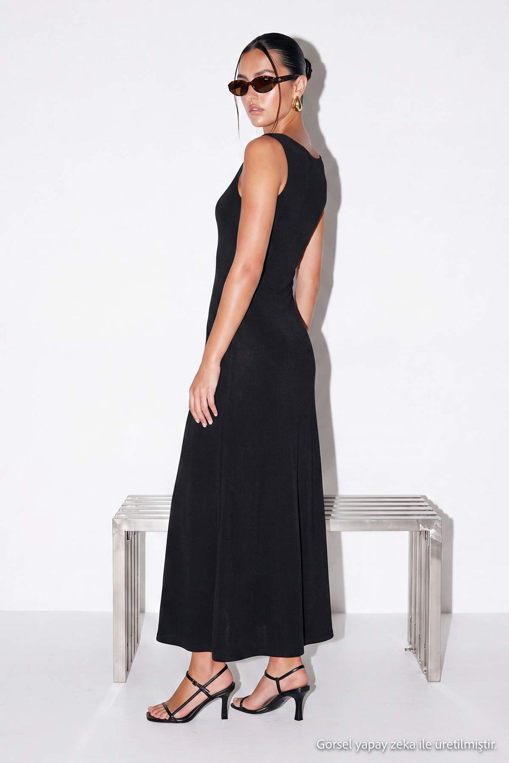 Degaje Neckline Shoulder Embellished Bodycon Midi Dress