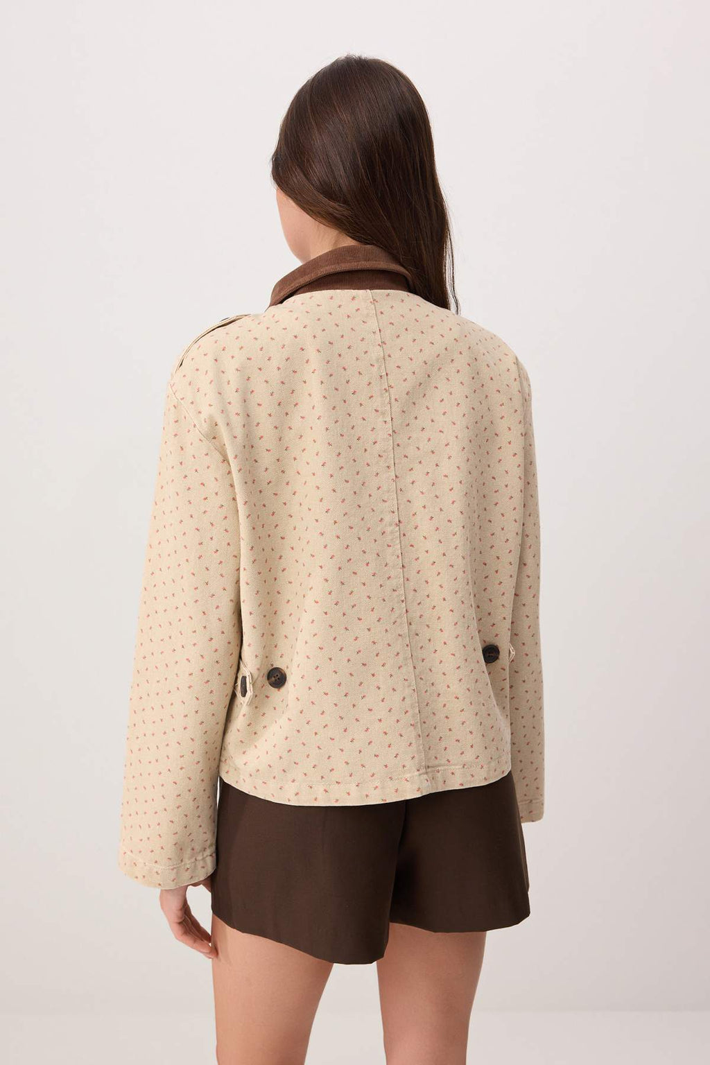 Collar Detail Denim Trench Coat Jacket