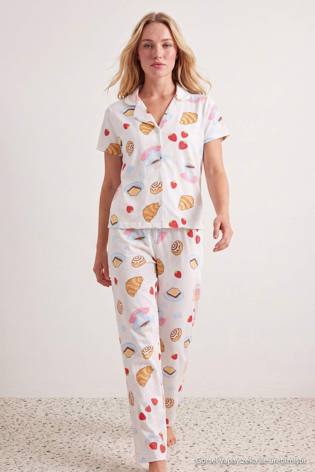 Long Sleeve Collared Button Through Pyjama Set