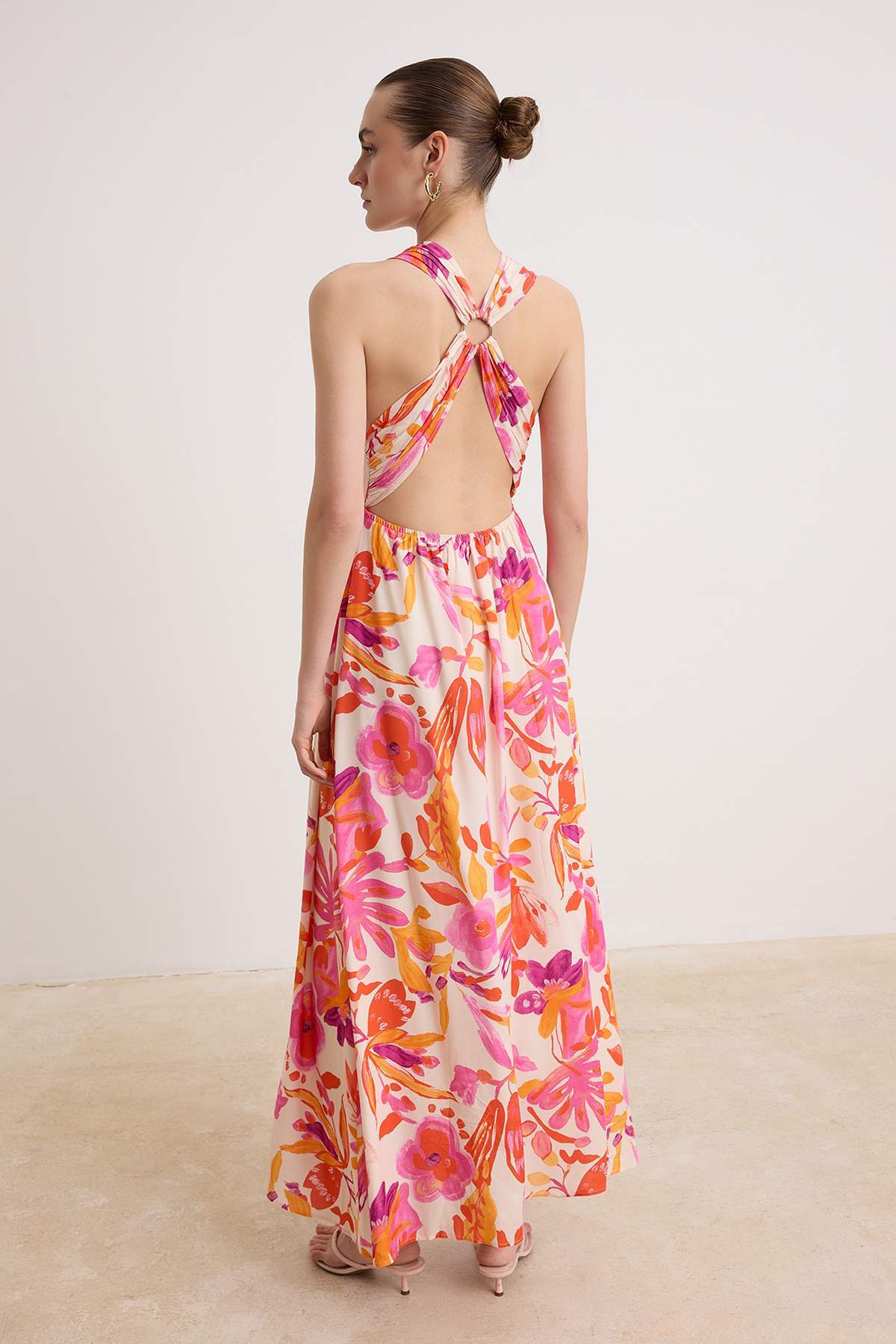 Tie Neck Sleeveless A-Line Maxi Dress