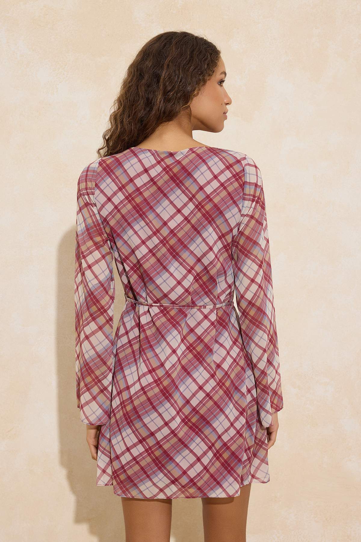 Round Neck Long Sleeve A-Line Mini Dress