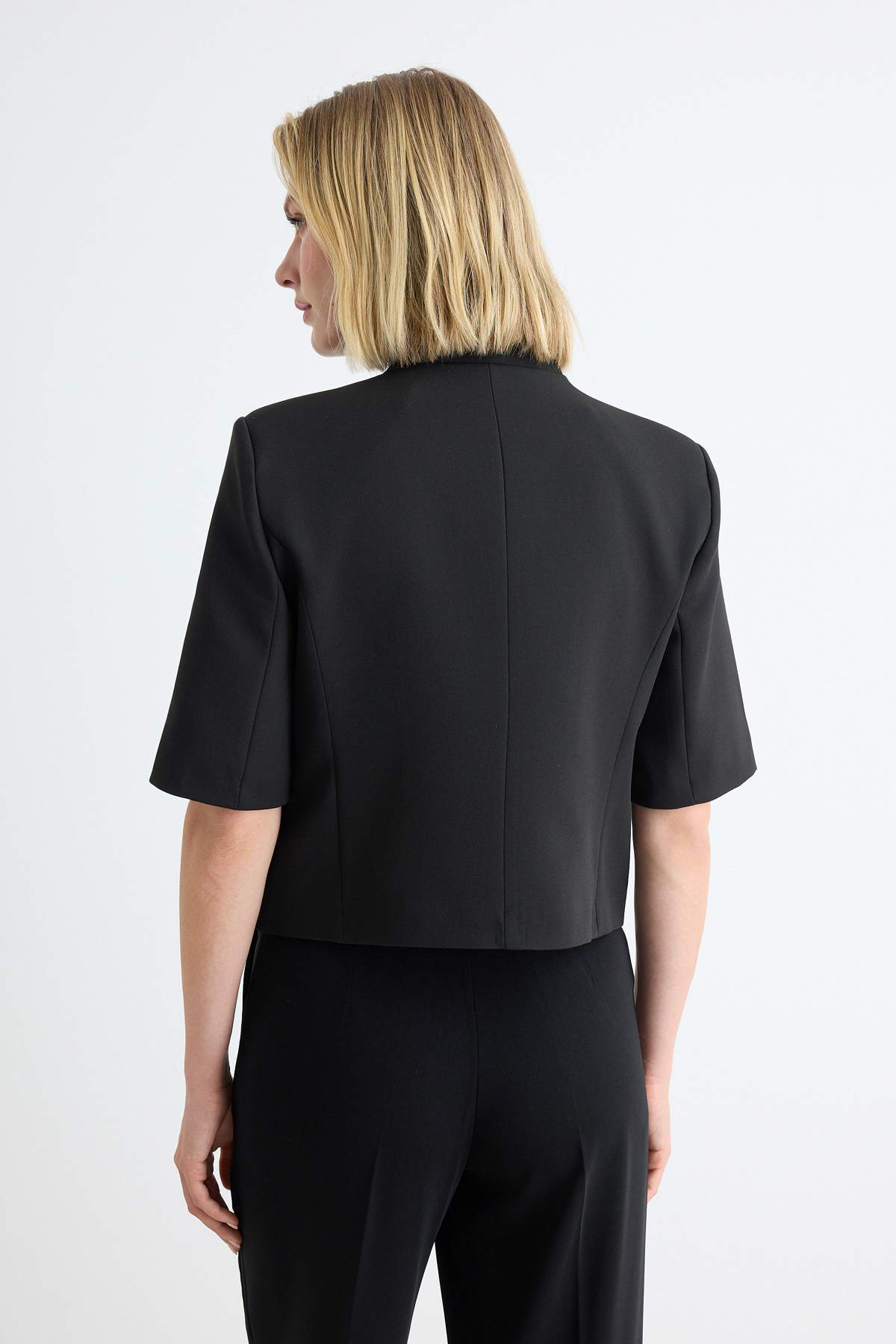 High Neck Short Sleeve Fitted Blazer Jacket
