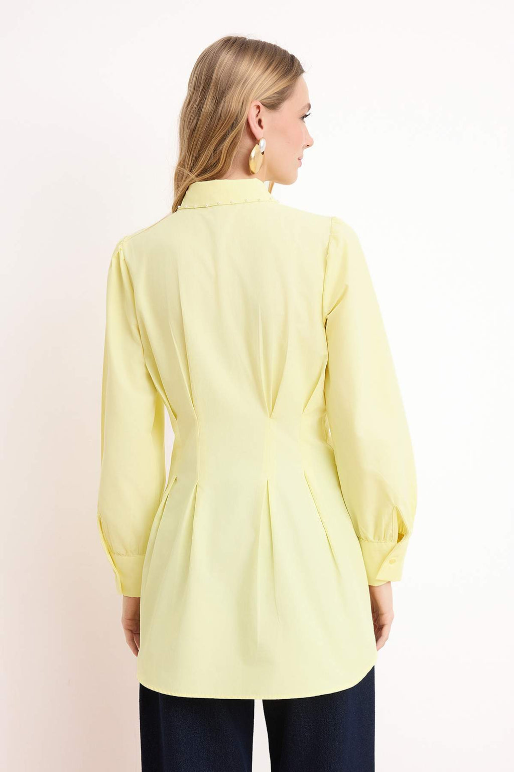 Pearl Detail Fitted Long Sleeve Shirt