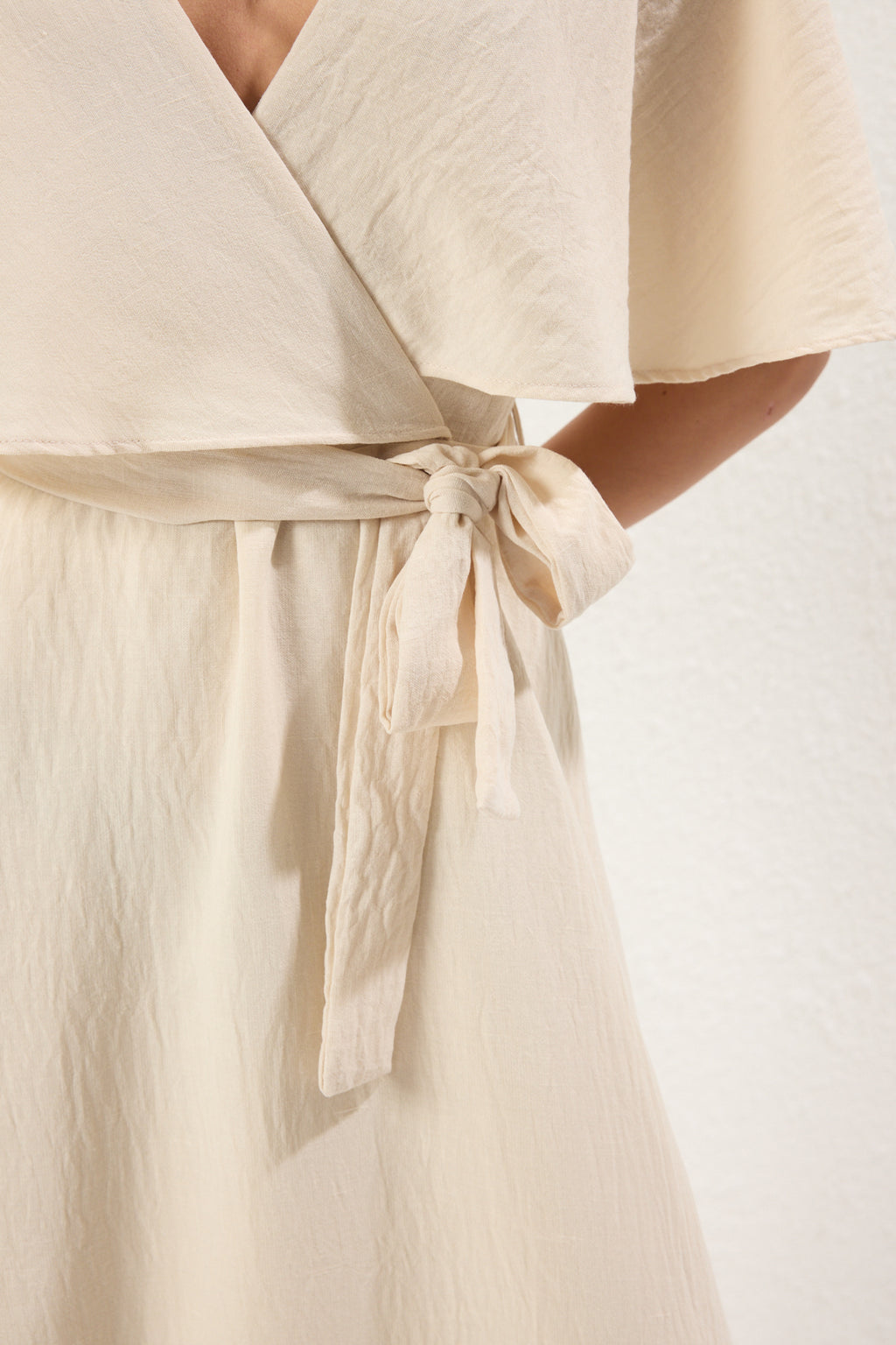 A-Line Wrap Neckline Cape Lined Midi Dress