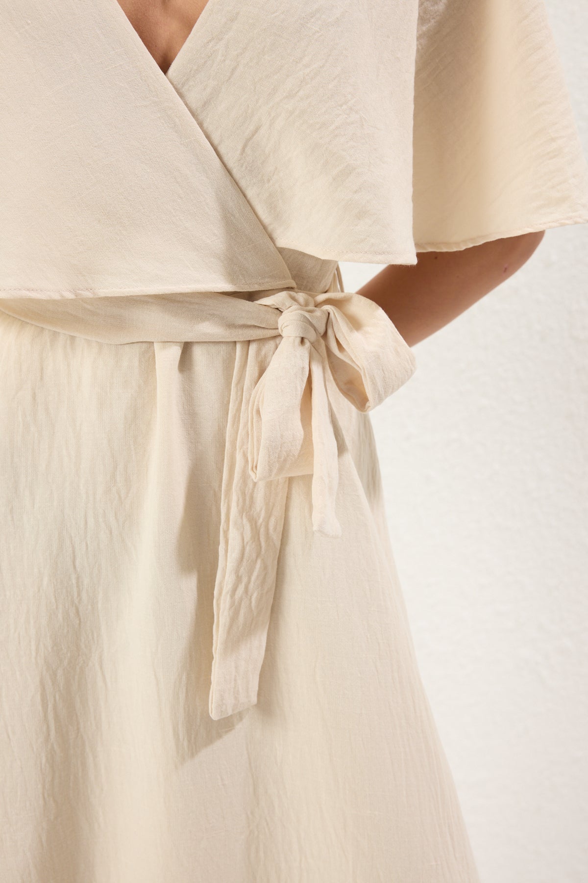 A-Line Wrap Neckline Cape Lined Midi Dress