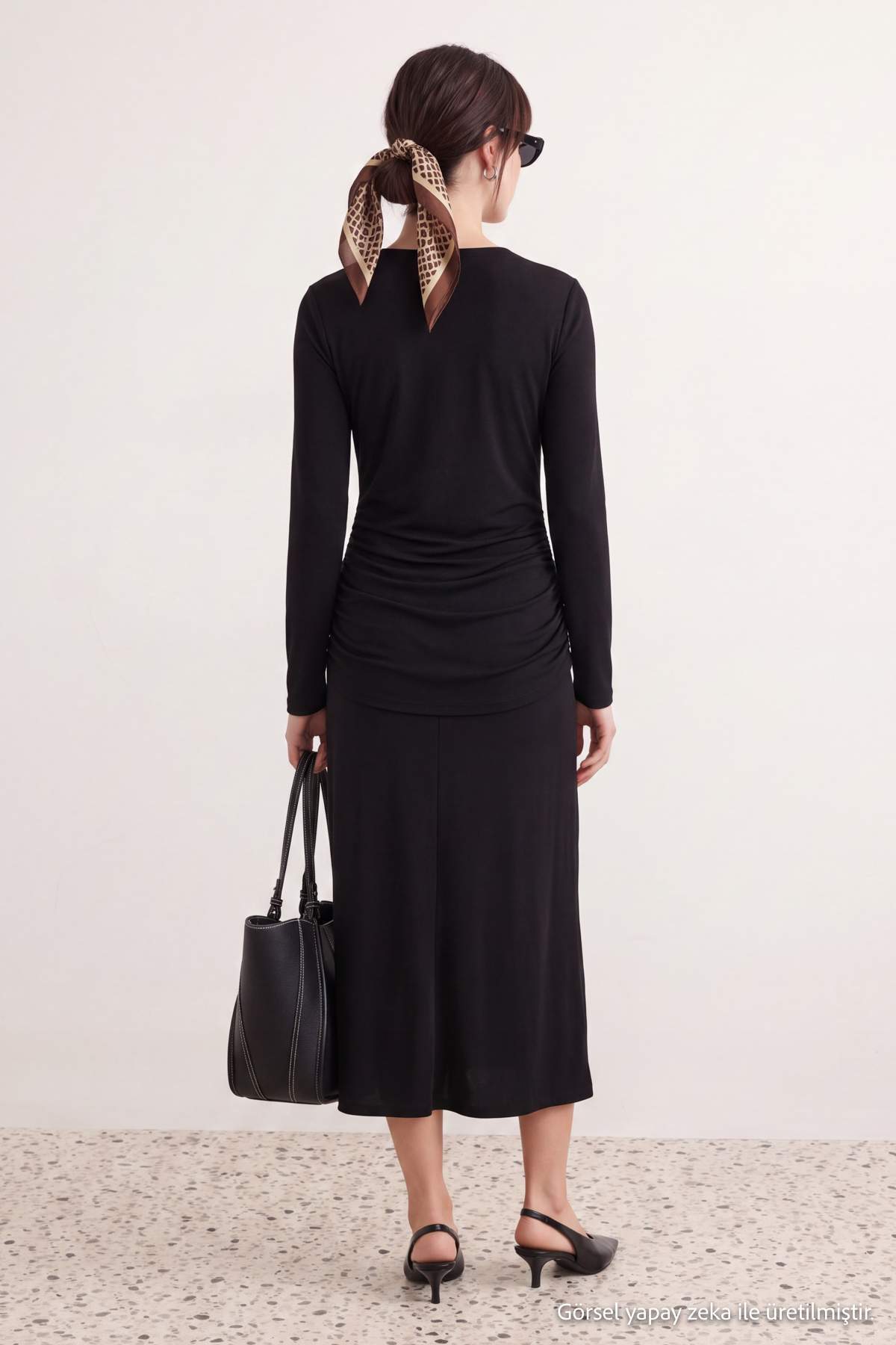 High Neck Long Sleeve A-Line Maxi Dress