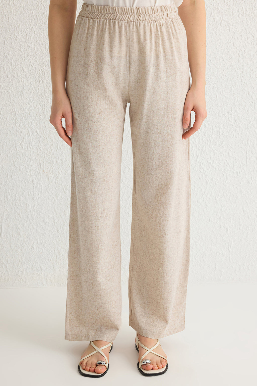 2-Piece Linen Look Tie Detail Top and Wide Leg Trouser Co-ord Set