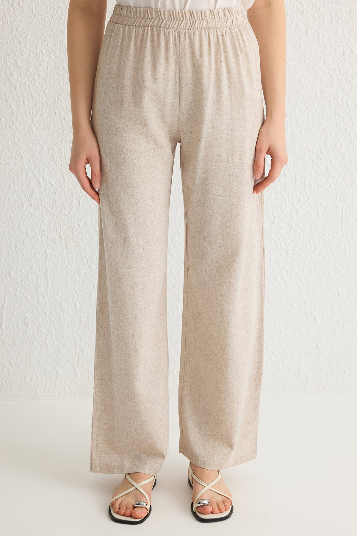 2-Piece Linen Look Tie Detail Top and Wide Leg Trouser Co-ord Set