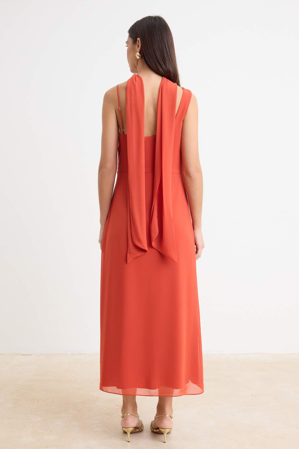 Asymmetric Neckline Thin Strap Shift Maxi Dress
