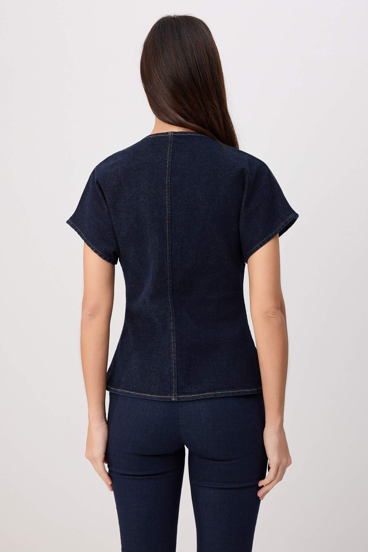Button Detail V Neck Asymmetric Long Sleeve Blouse