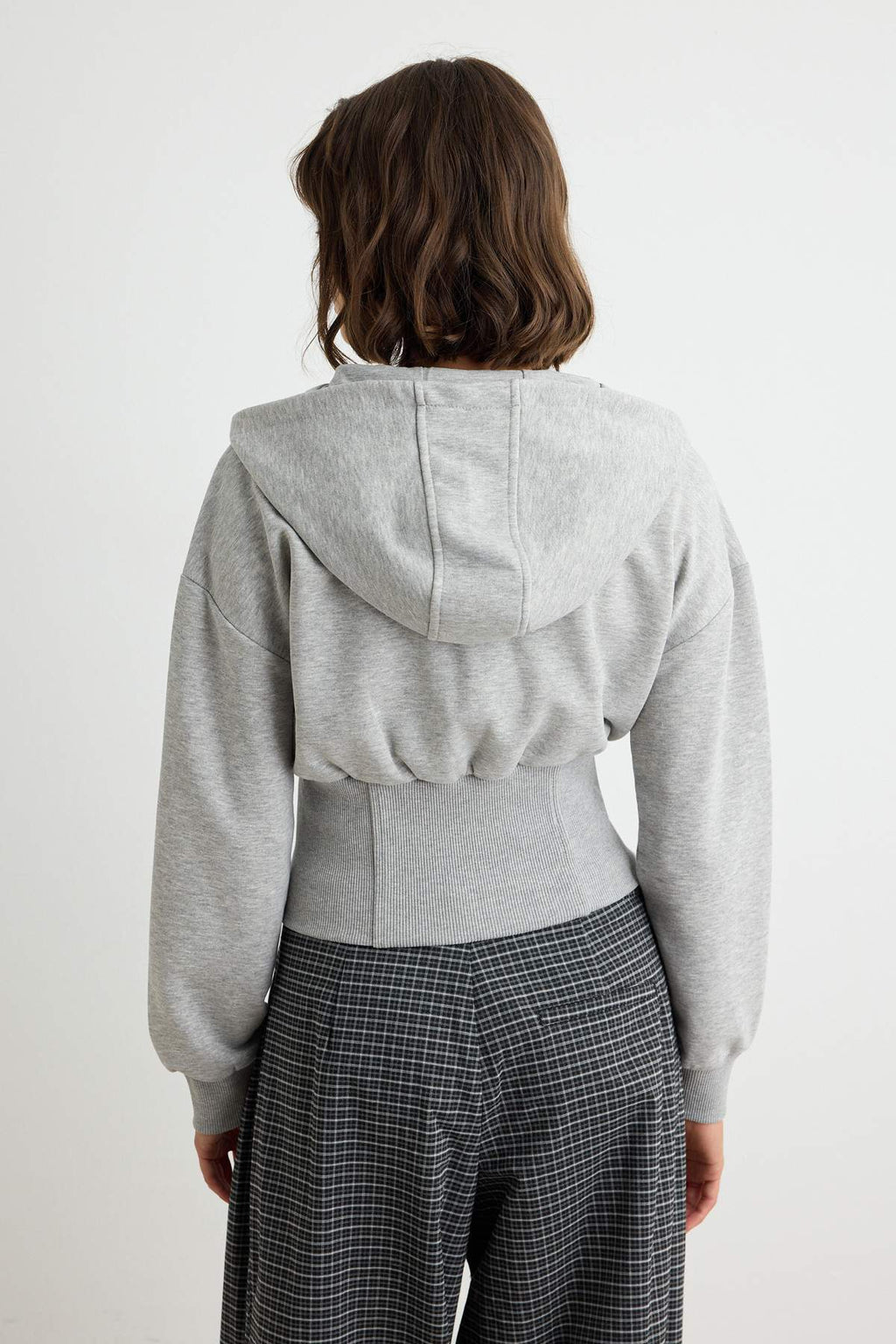 Thick Hooded Zip Through Cropped Sweatshirt