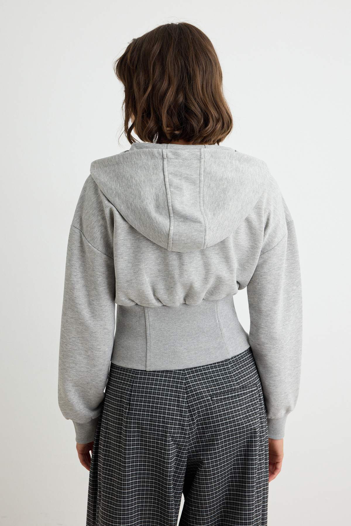 Thick Hooded Zip Through Cropped Sweatshirt