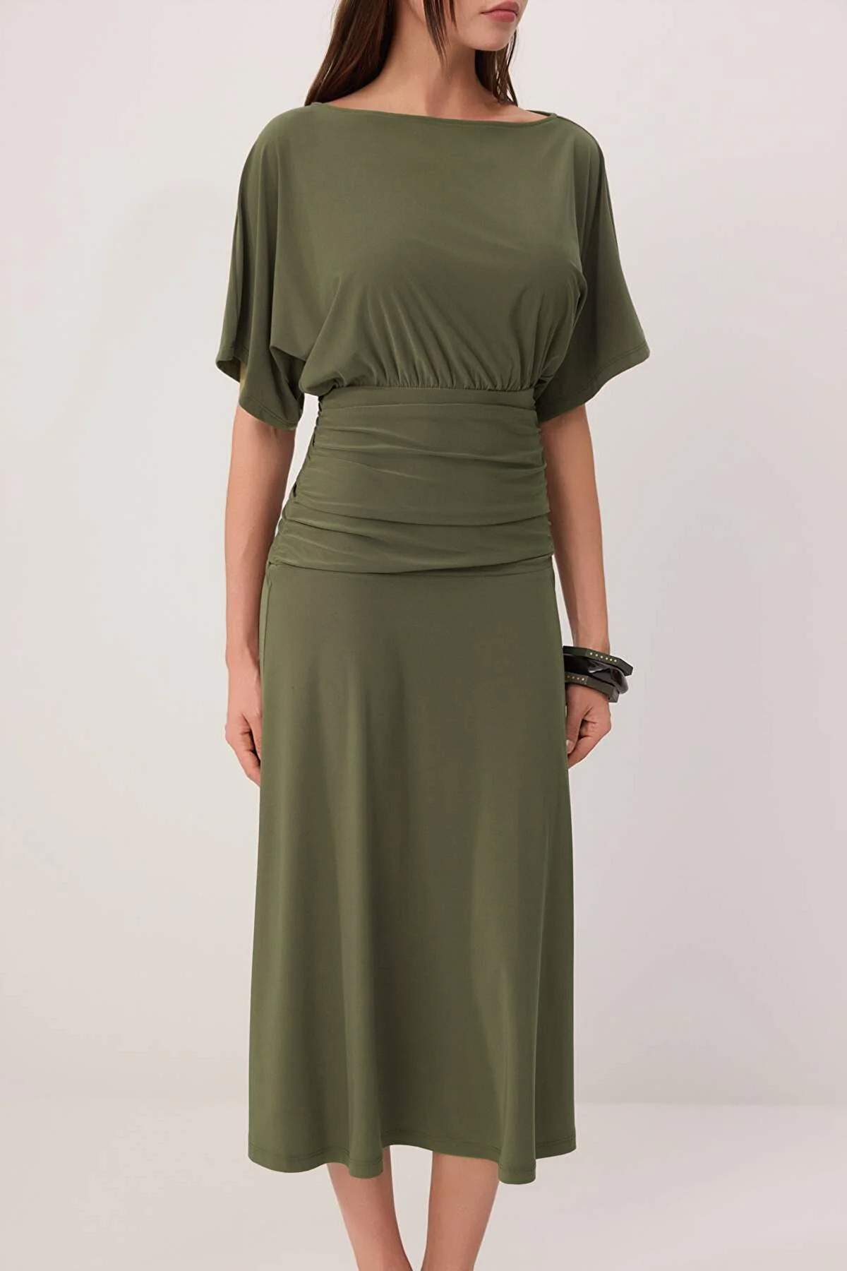 Boat Neck Batwing Sleeve Short Sleeve Skater Maxi Dress