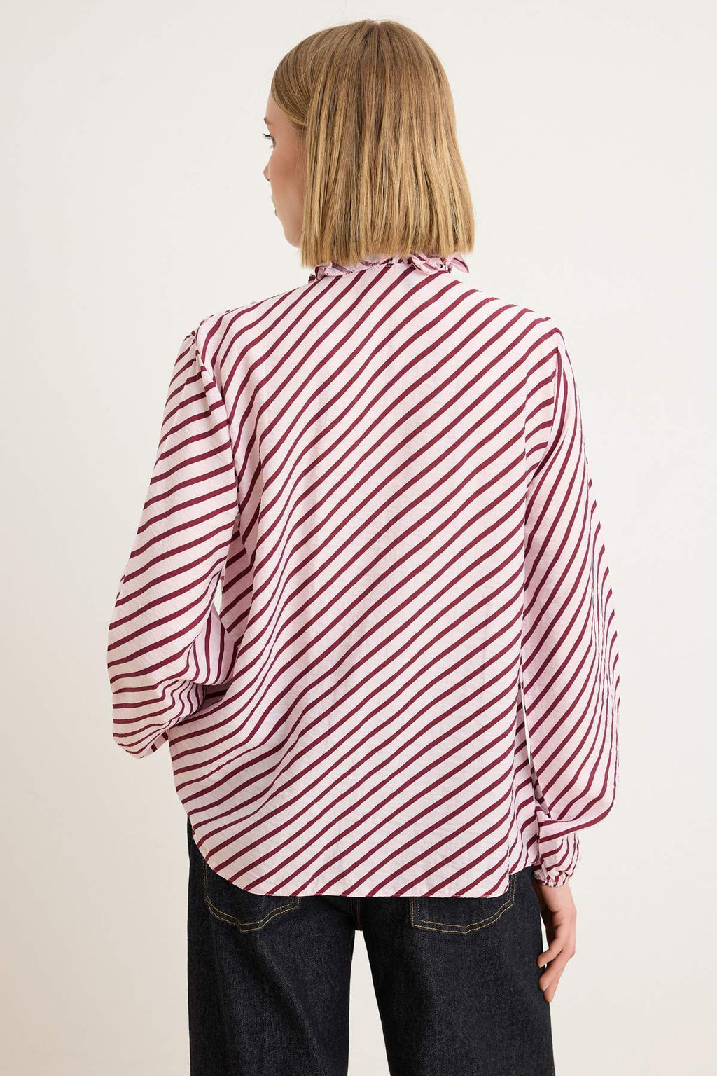 V Neck Long Sleeve Frill Detail Woven Shirt