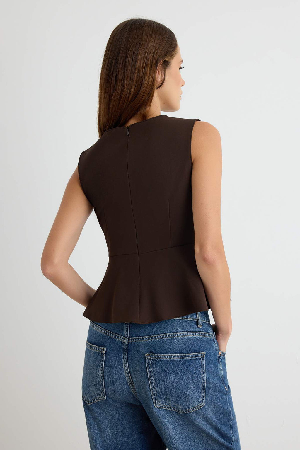 Belt Detail Sleeveless Round Neck Regular Fit Blouse