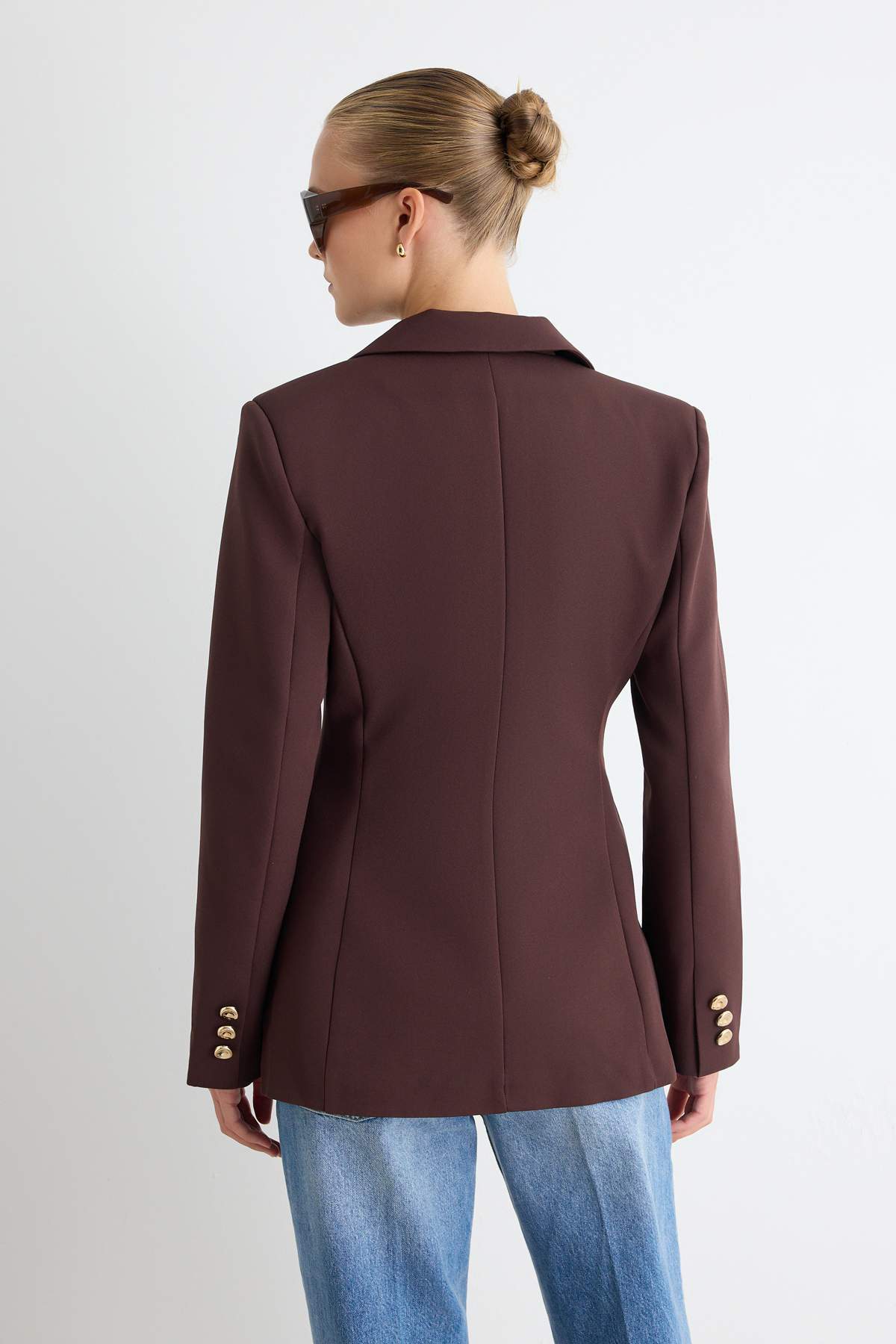 Gold Button Fitted Blazer Jacket