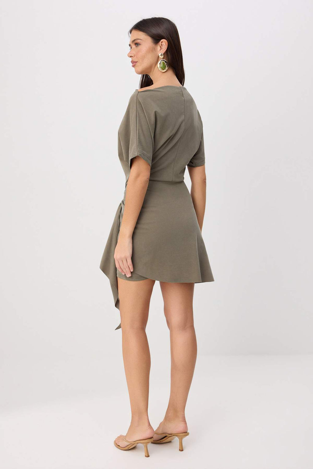 Premium Lyocell Boat Neck Drop Shoulder A-Line Mini Dress