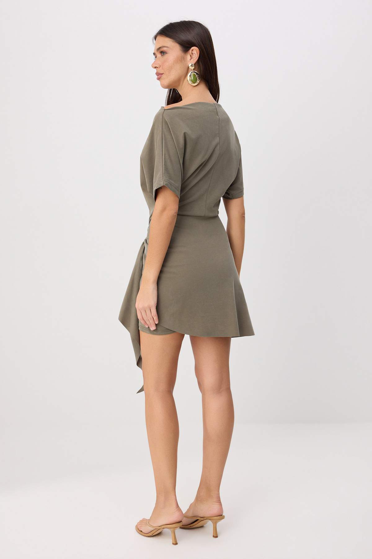 Premium Lyocell Boat Neck Drop Shoulder A-Line Mini Dress