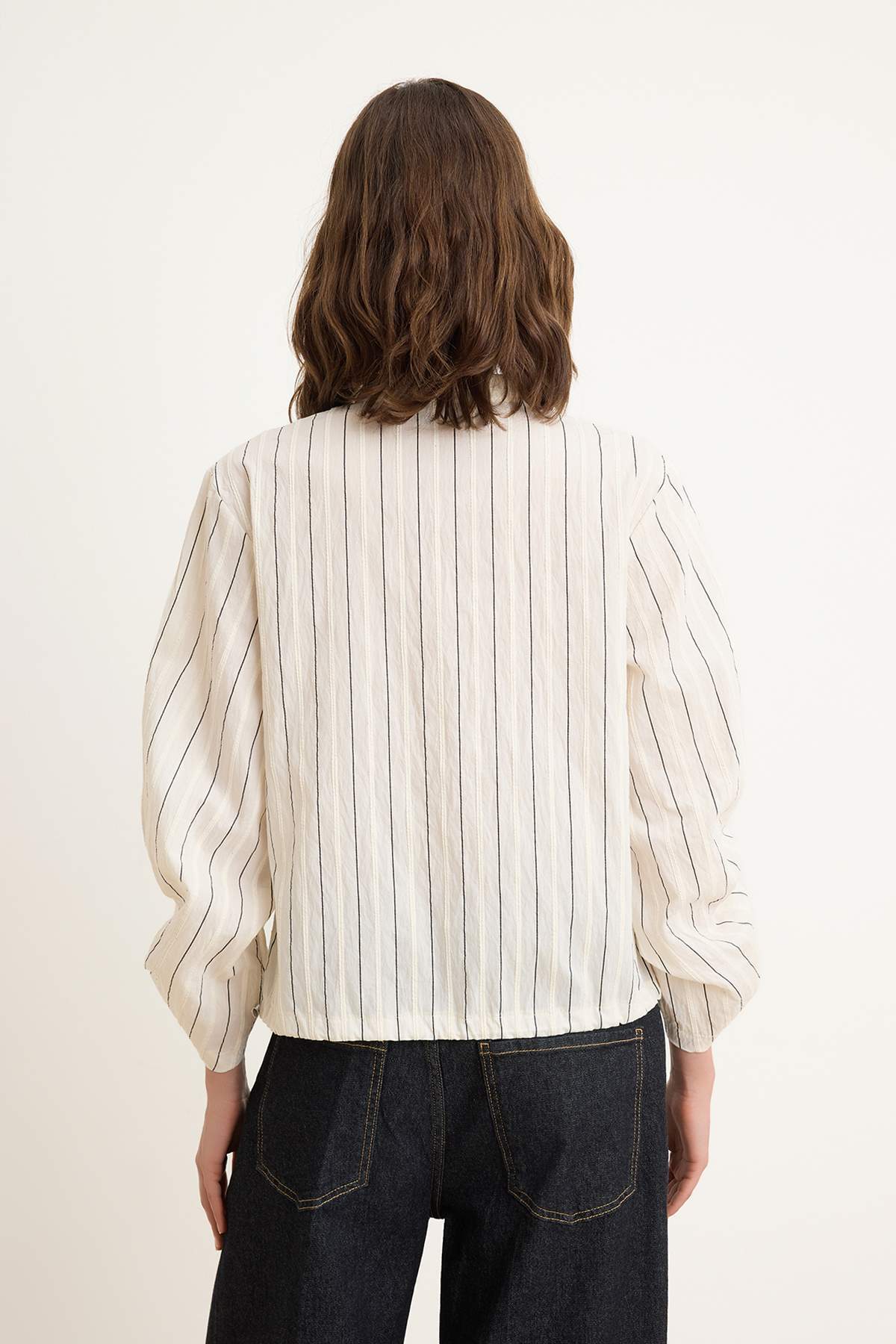Relaxed Fit Long Sleeve Gathered Detail Shirt