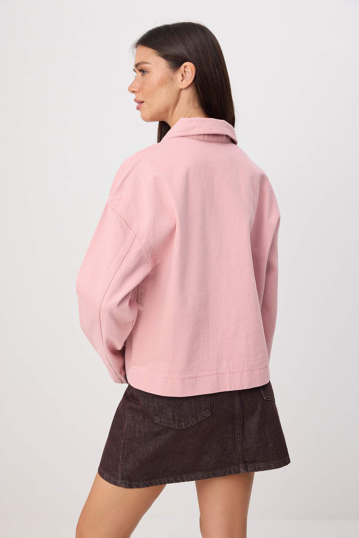 Regular Fit Shirt Collar Long Sleeve Denim Jacket