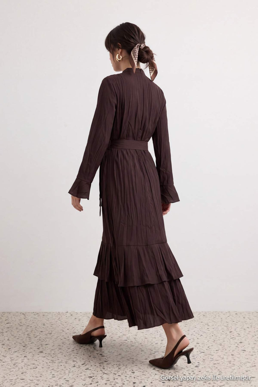 High Neck Long Sleeve A-Line Maxi Dress