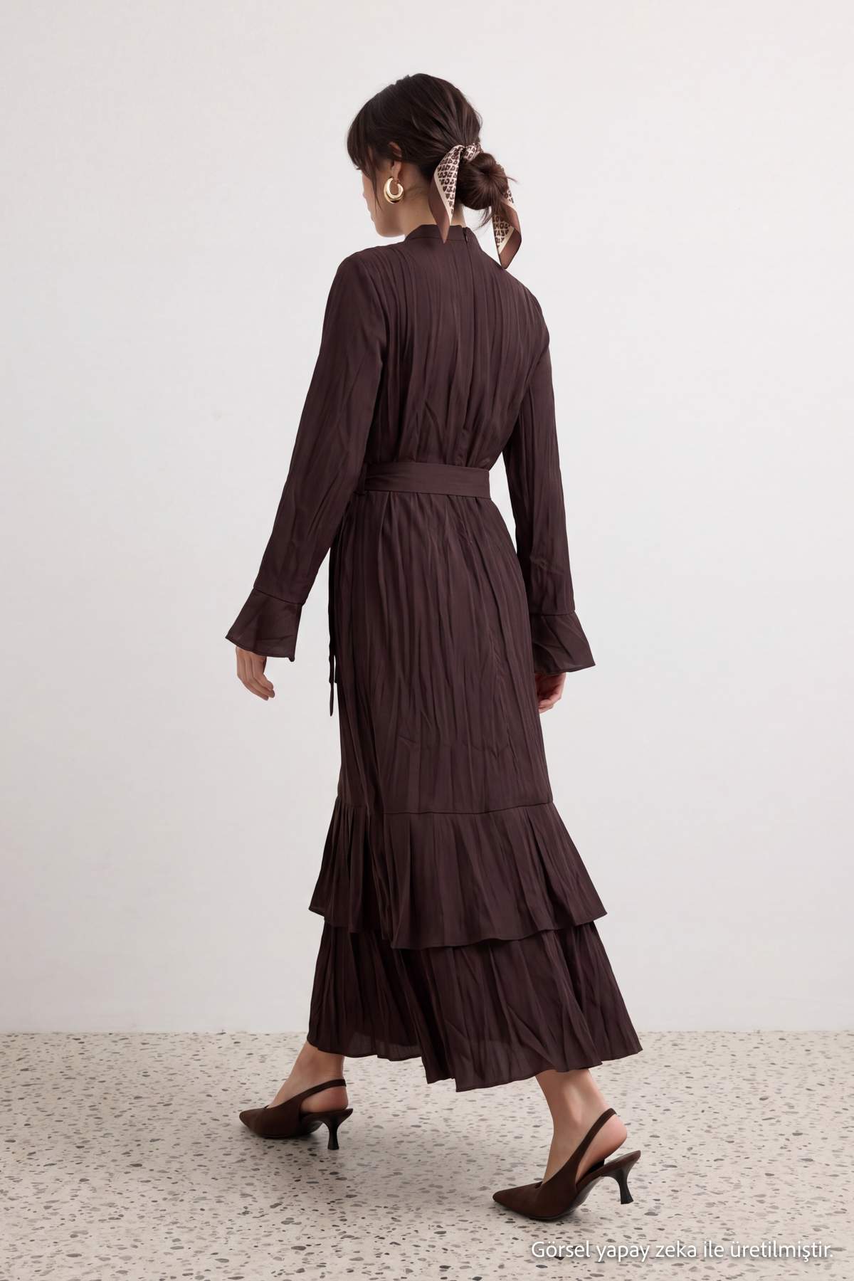 High Neck Long Sleeve A-Line Maxi Dress