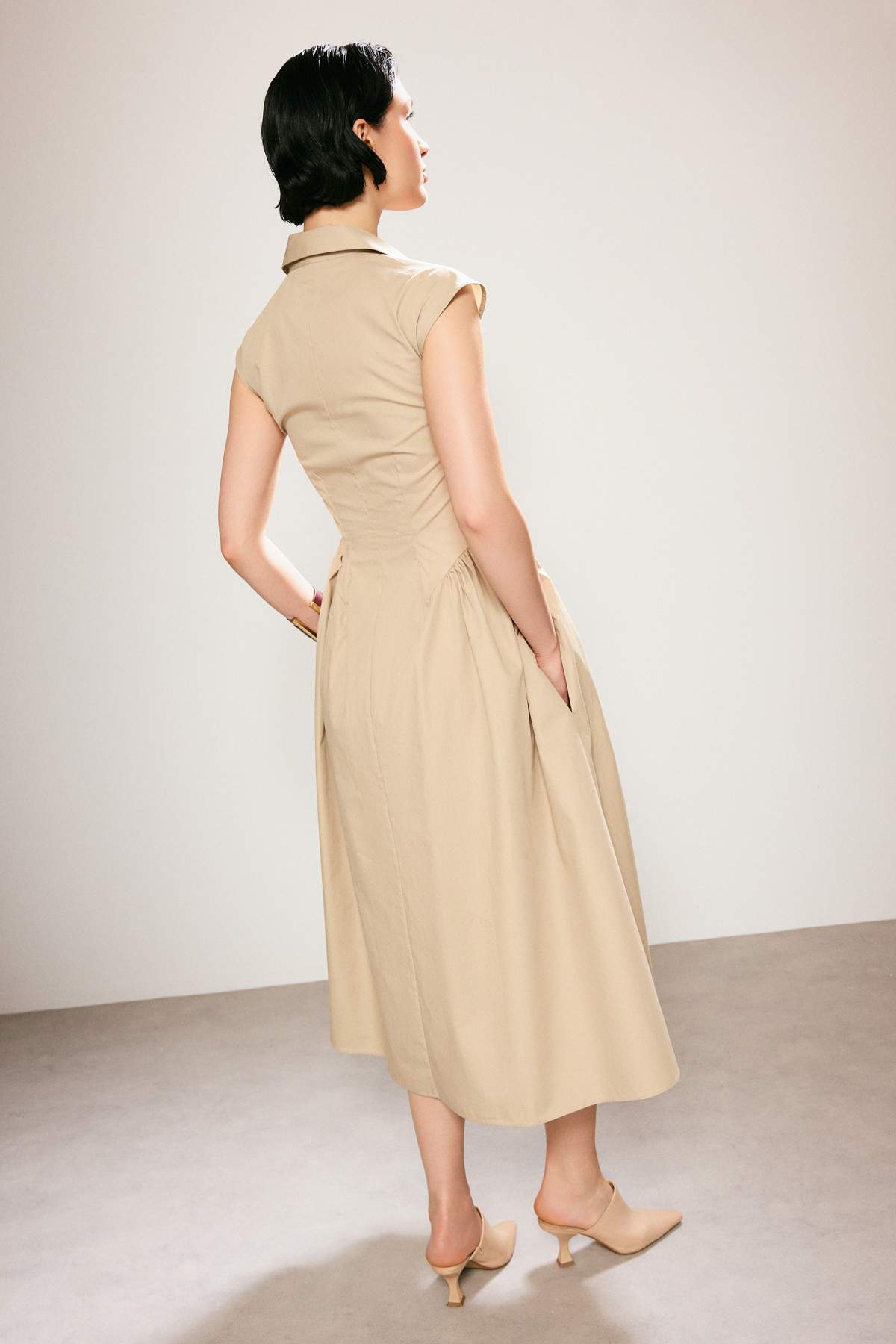 Sleeveless Shirt Collar Midi Dress