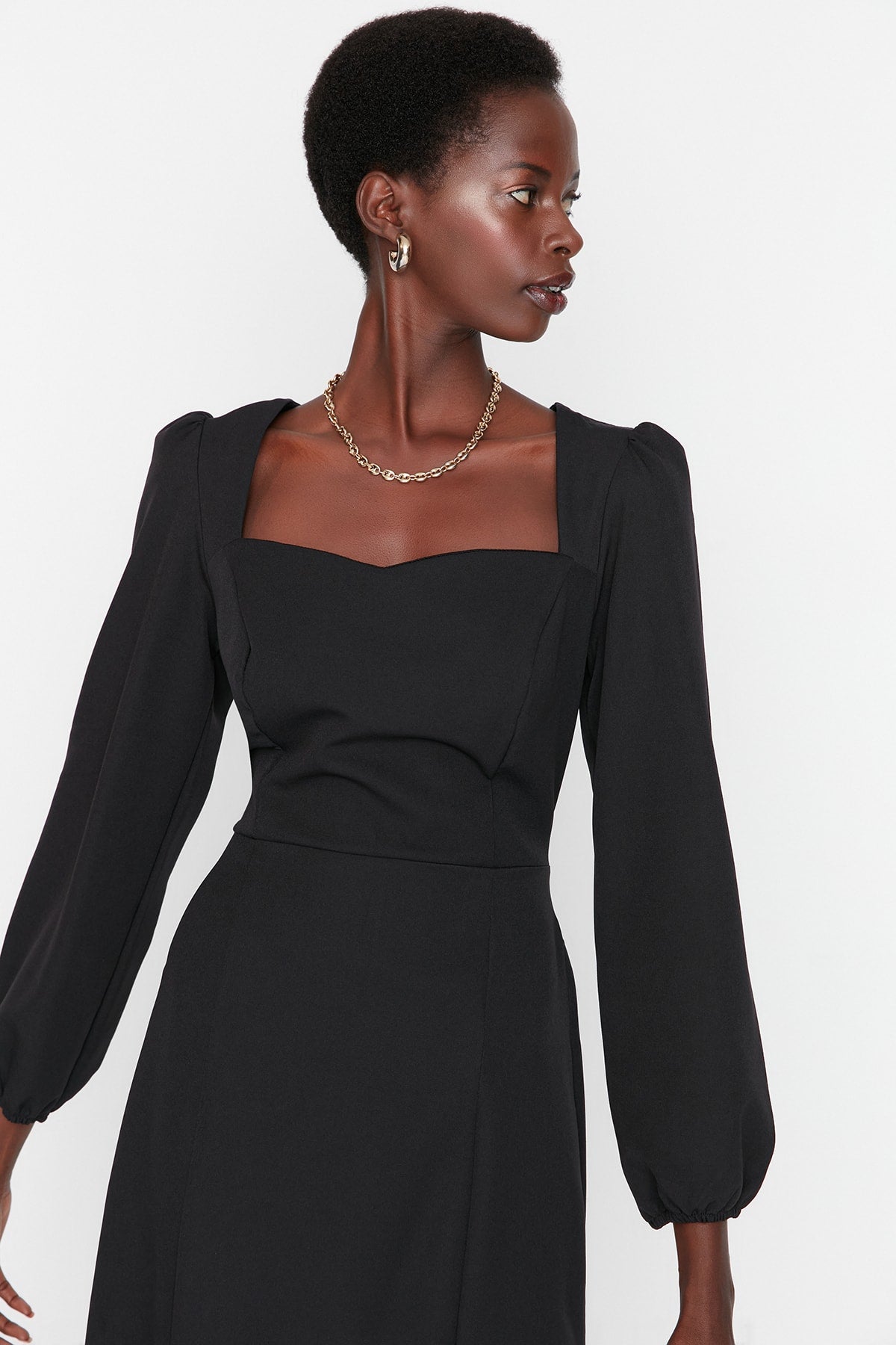 Sweetheart Neck Long Sleeve Bodycon Midi Dress