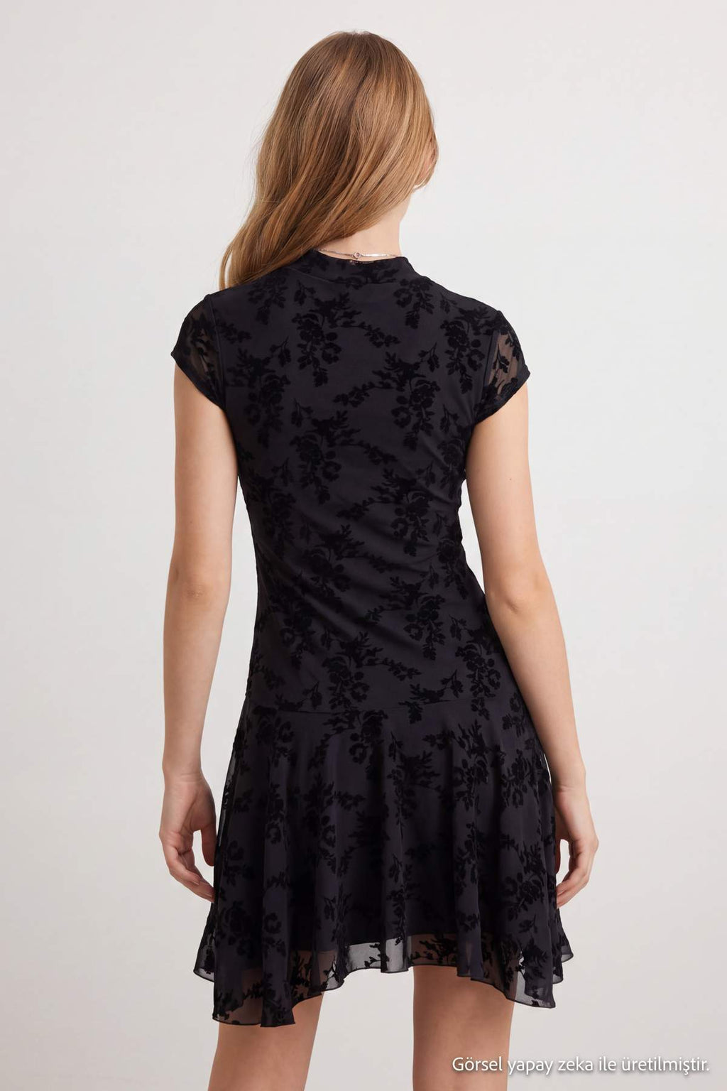 Keyhole Neck Short Sleeve Skater Mini Dress