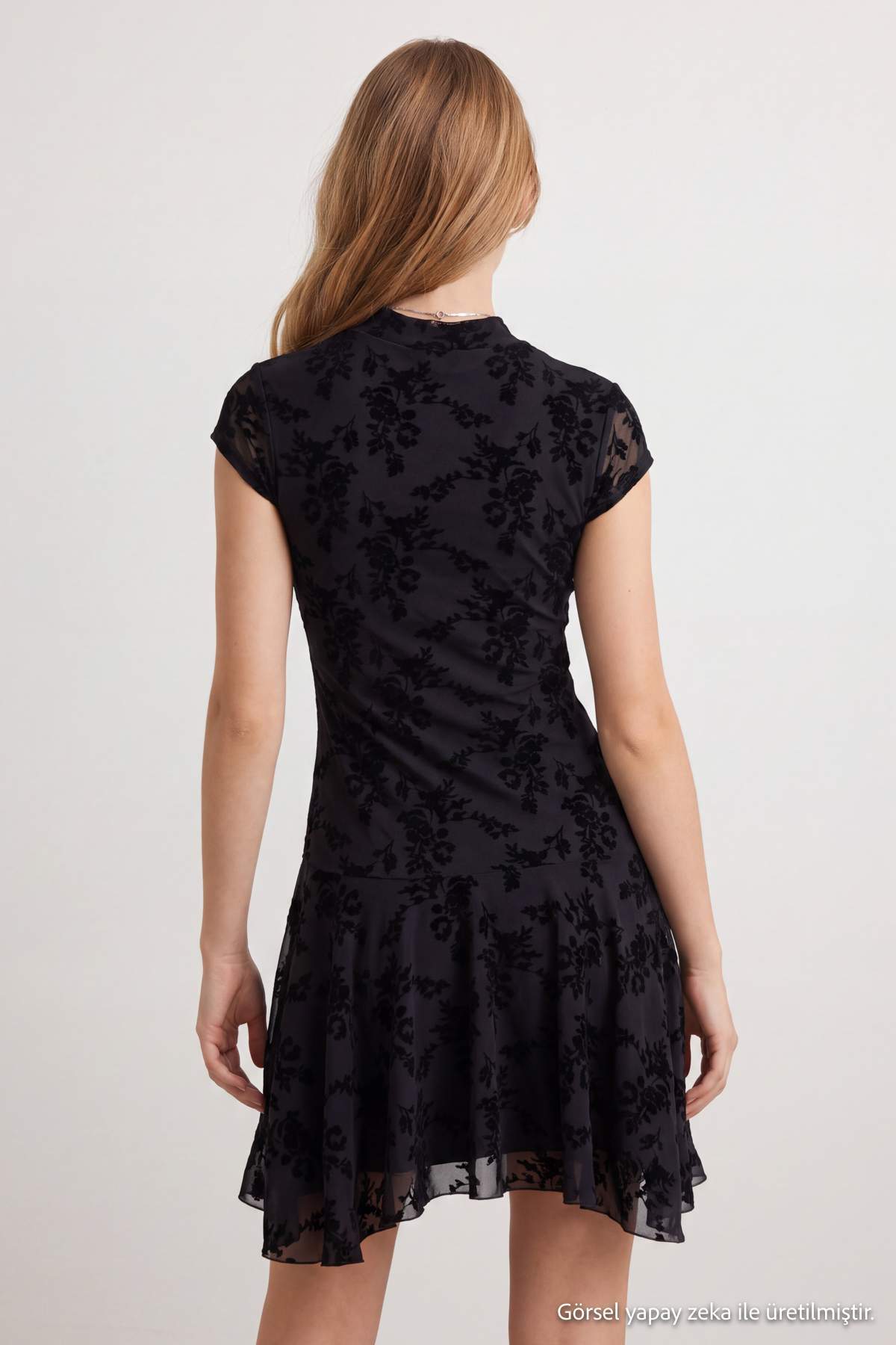 Keyhole Neck Short Sleeve Skater Mini Dress