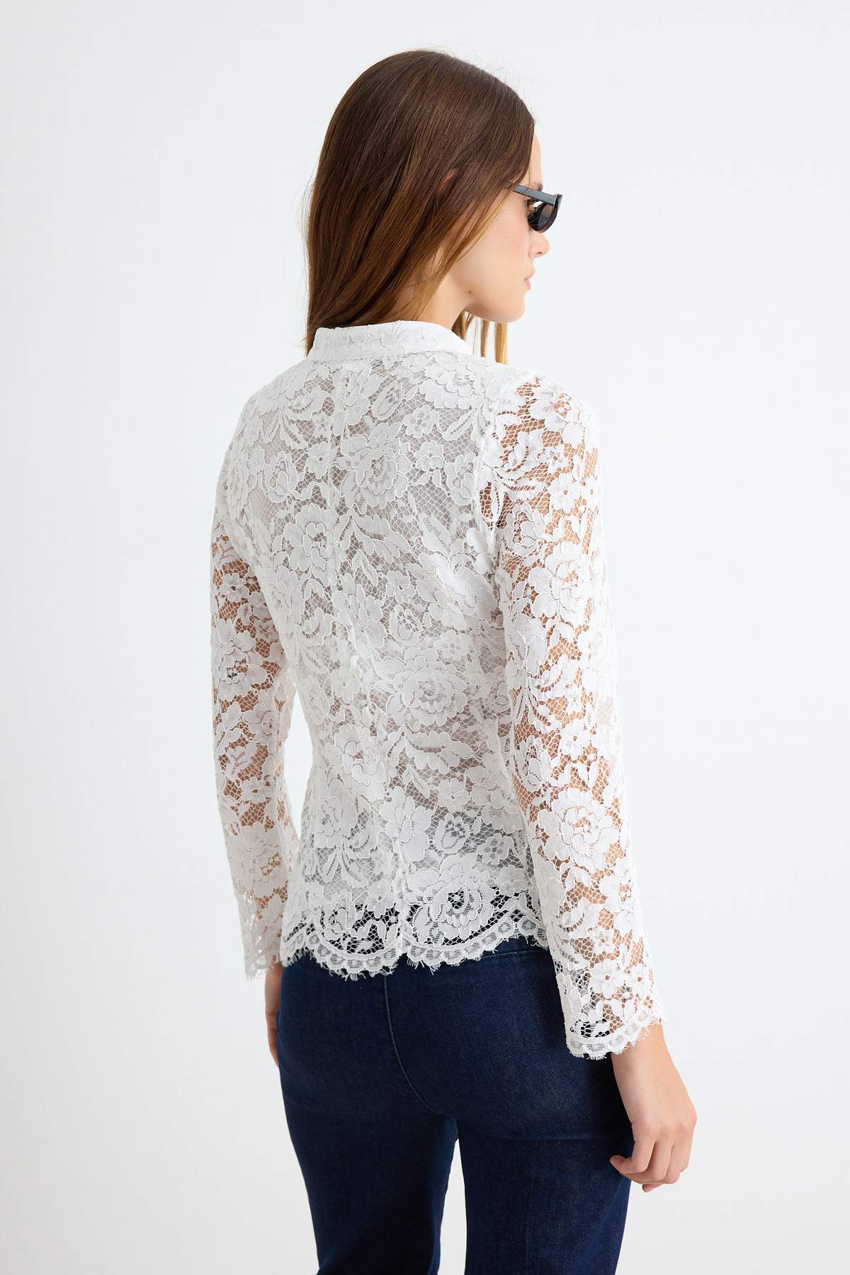 High Neck Long Sleeve Lace Blouse