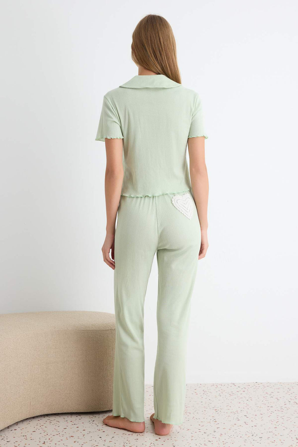 Round Neck Short Sleeve Pointelle Pyjama Set