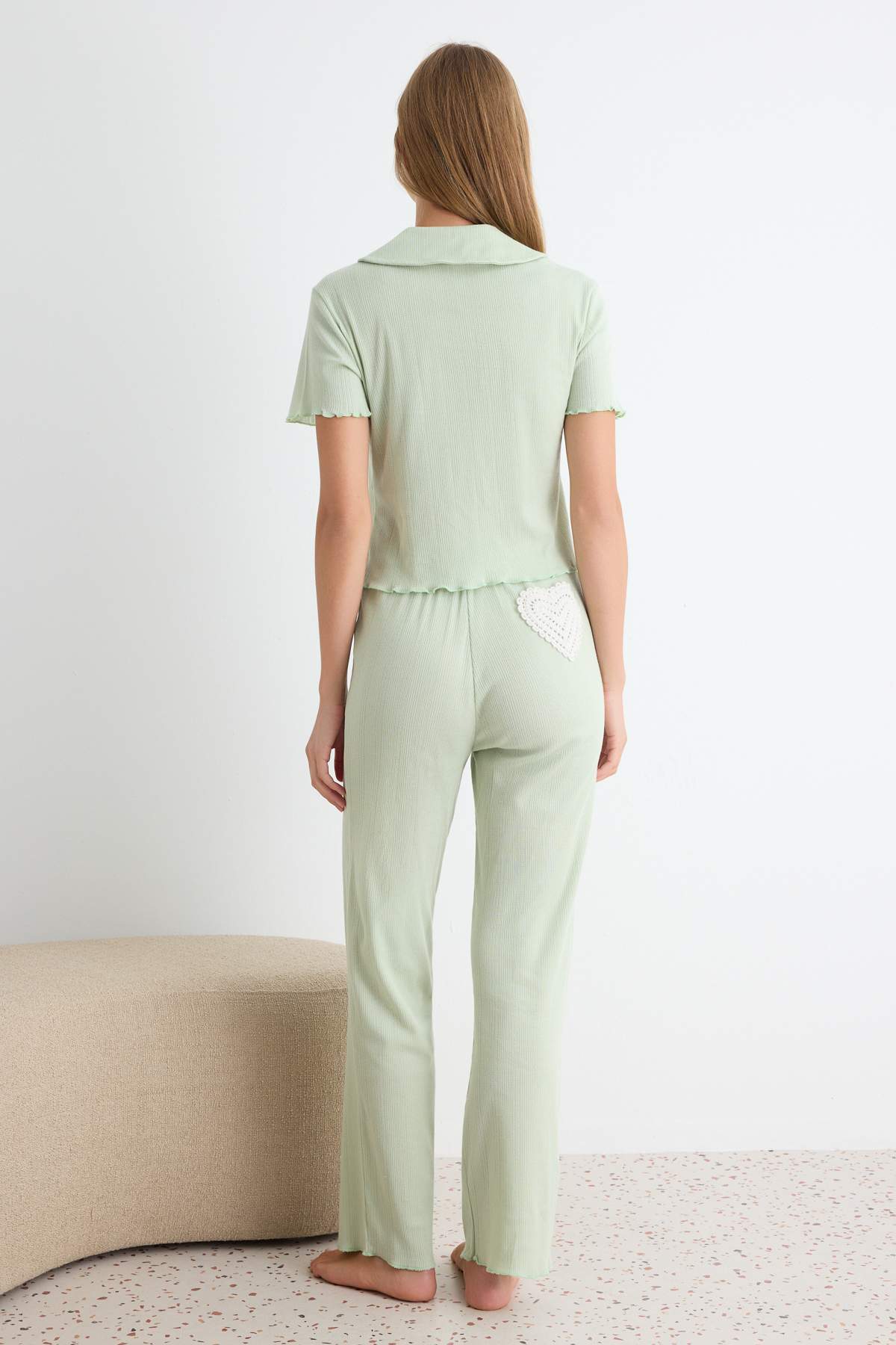 Round Neck Short Sleeve Pointelle Pyjama Set
