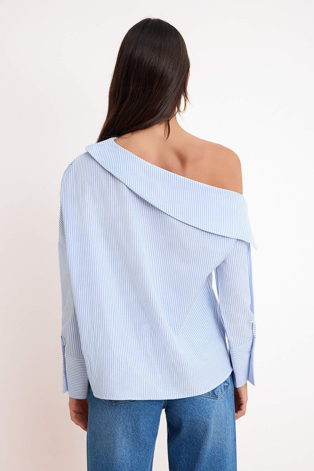 Asymmetric Neck Long Sleeve Woven Blouse